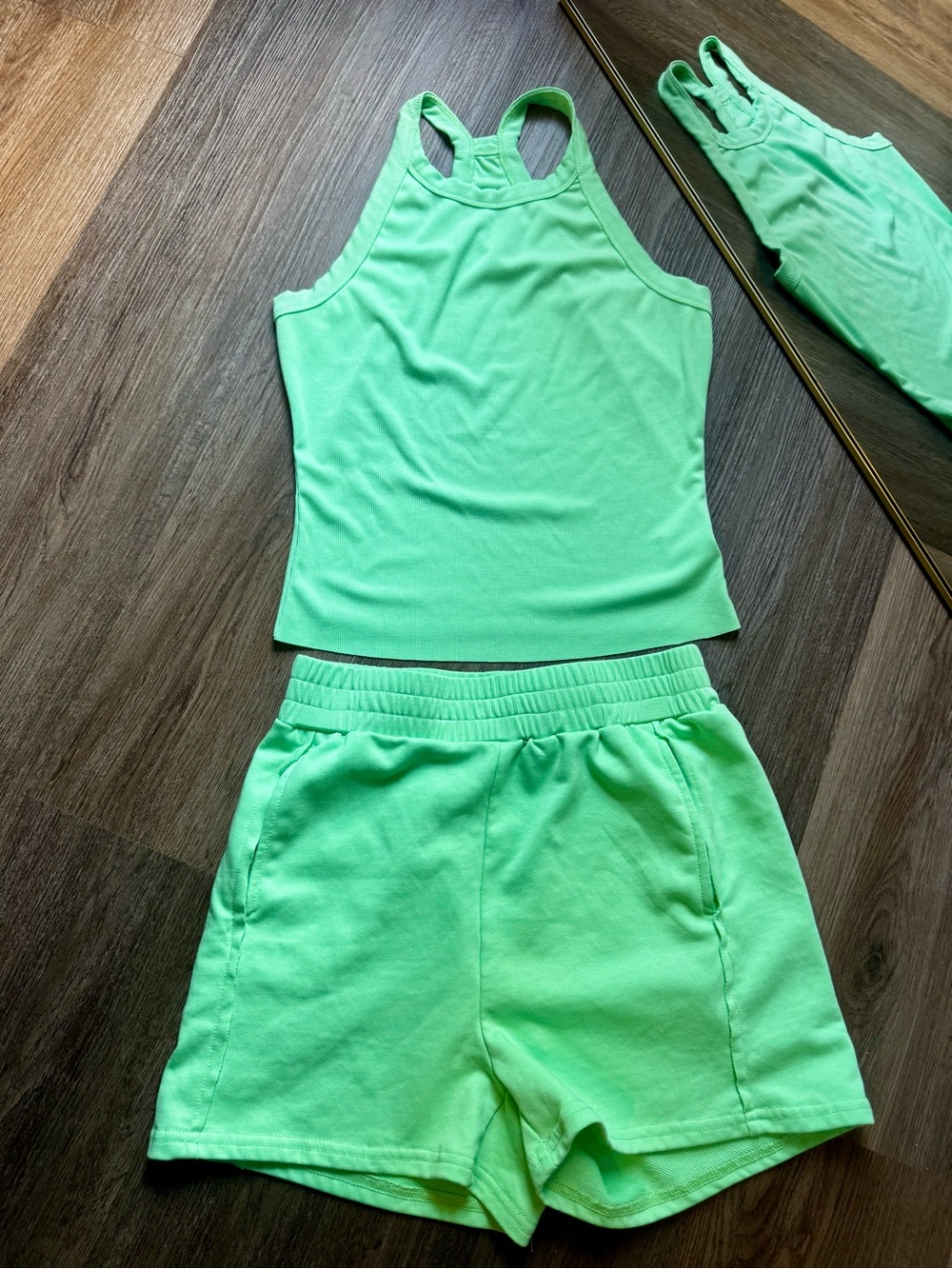 Women's Green Ribbed Tank & Shorts Set - Picture 2 of 4